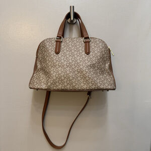 DKNY Heritage Coated Logo Satchel Crossbody Brown Cream w/ Hang Tag EUC